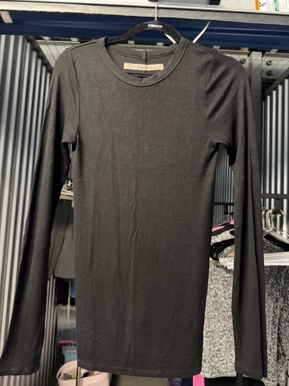 Enza Costa Black Slim Long-Sleeve Crewneck Top